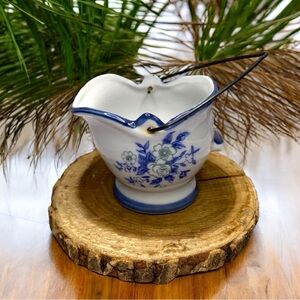 VINTAGE Porcelain Decorative Miniature Coal Bucket w/ Blue Floral Design